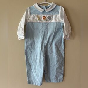 Petit Ami Light Blue Animal Embroidered collared longall